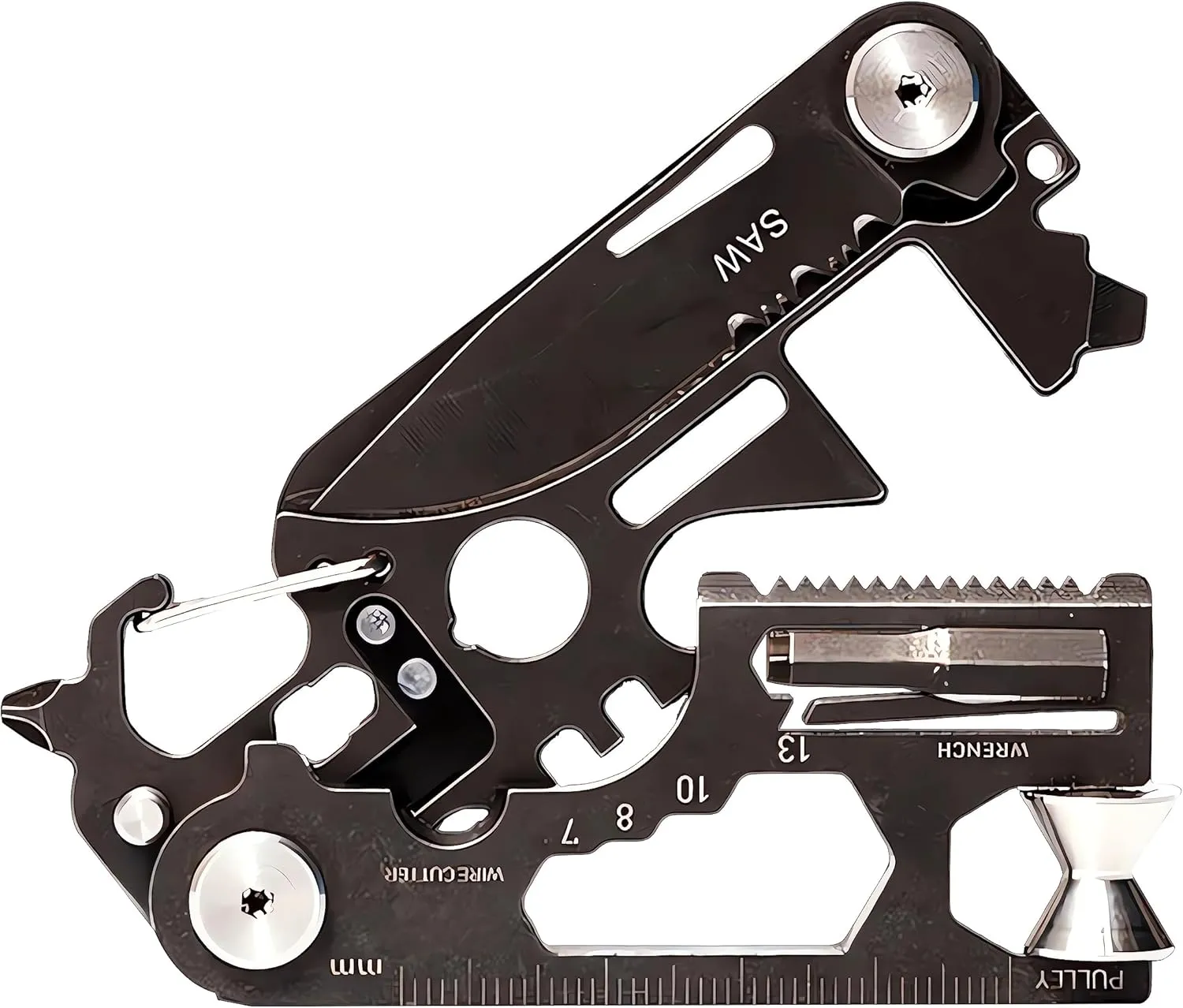 28 in 1 EDC Multi-function Tool, Keychain portable Metal Pocket Tool for men, Wrench for Screw, Ruler, Pulley, Spoke Tool,bottle opener, thread cutter, Self-locking Pocket Knife Multitool