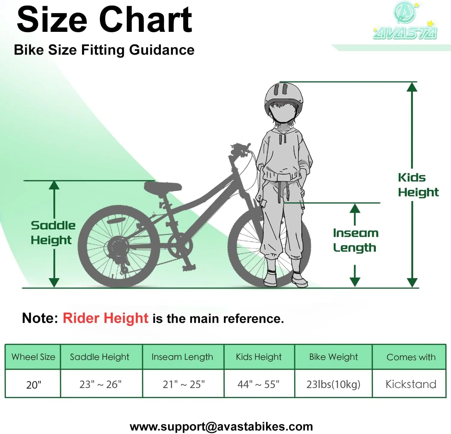 AVASTA Govet 20'' Kids Mountain Bike for 6-12 Years Old Boys Girls with Suspension Fork, 6 Speeds Drivetrain, Multiple Colors