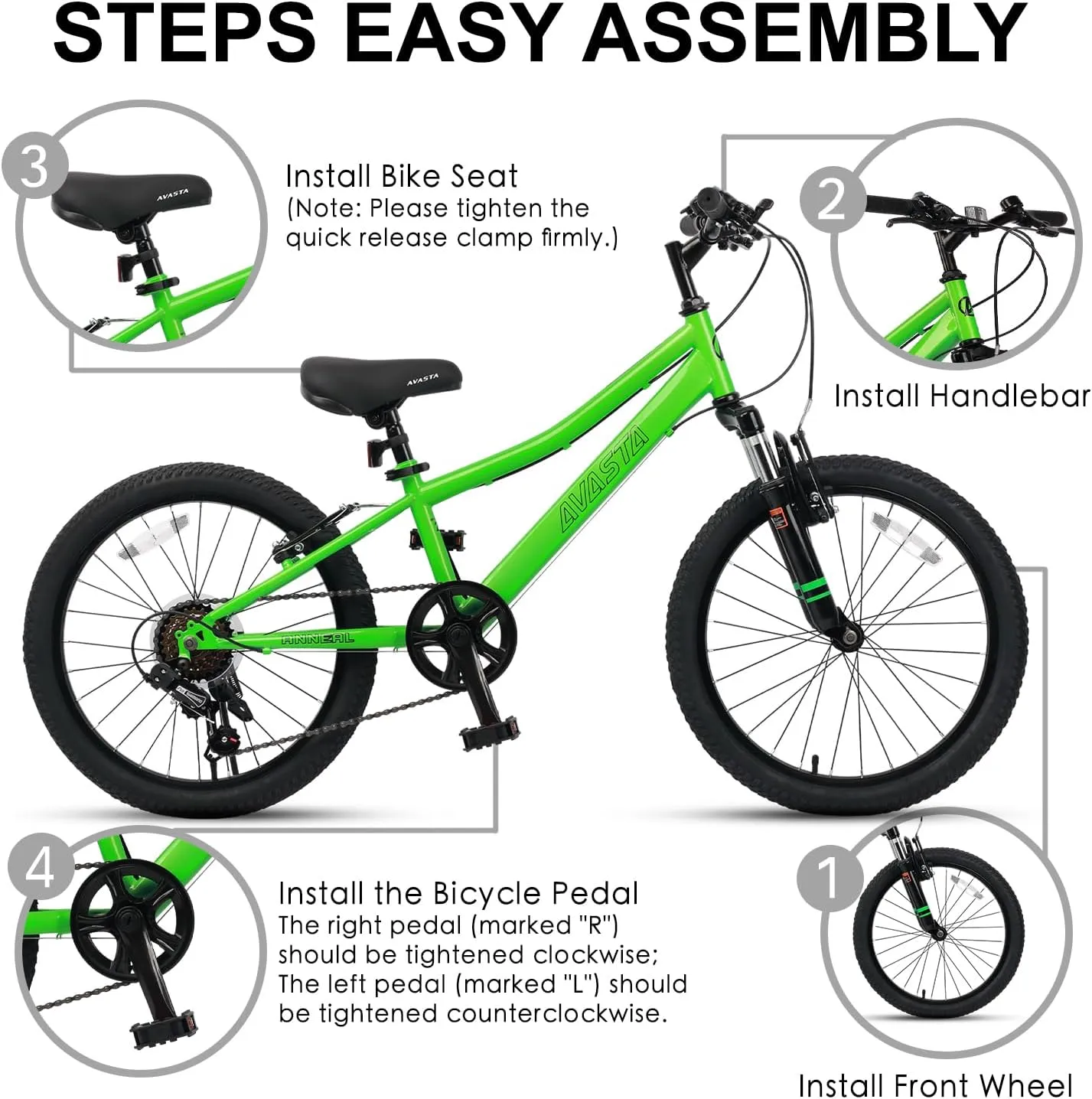 AVASTA Govet 20'' Kids Mountain Bike for 6-12 Years Old Boys Girls with Suspension Fork, 6 Speeds Drivetrain, Multiple Colors