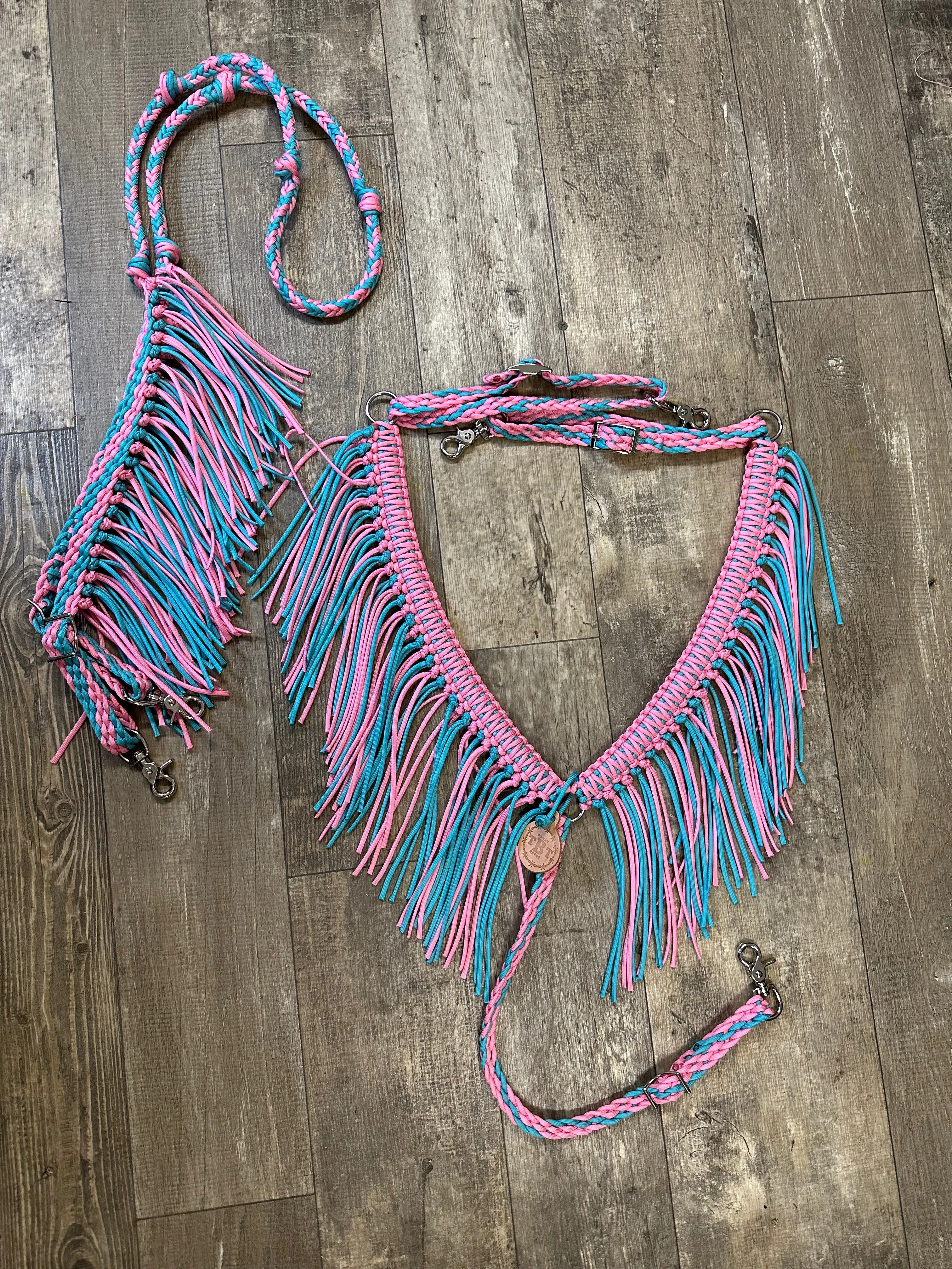 average fringe horse tack set breast collar and reins