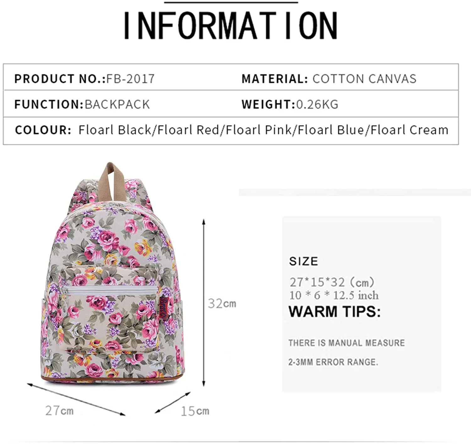 Bravo Floral Small (12 Inch) School Backpack - Floral Cream