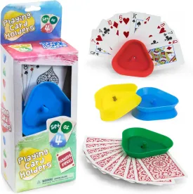 Brybelly Triangle Card Holders for Playing Cards, 4 Pack - Plastic Table Game Accessories & Pieces for Kids, Adults, Seniors, Family Fun Night, Poker, Canasta, Parties, & Classroom Activities