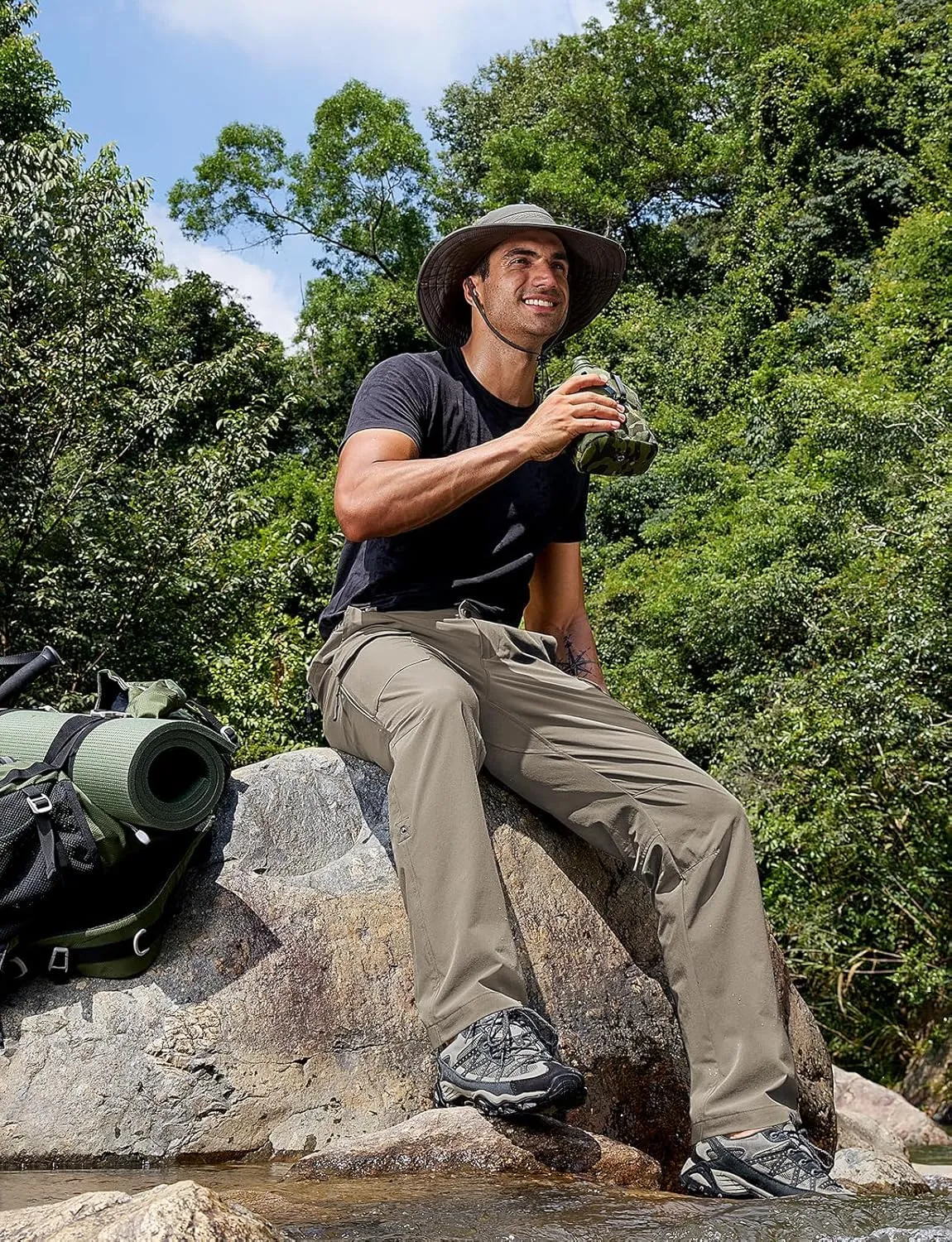 Cycorld Men's-Hiking-Pants-Lightweight-Water-Resistant-Quick-Dry Stretch for Travel Camping Fishing Outdoor