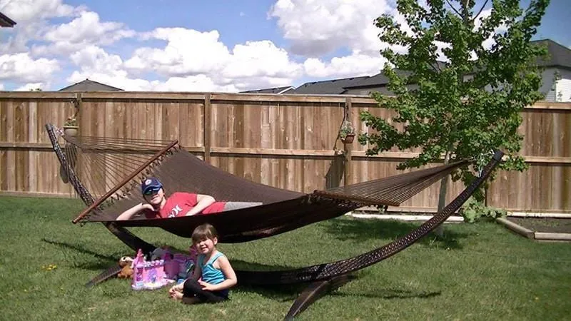 Deluxe Polyester Rope Hammock with Wicker Stand