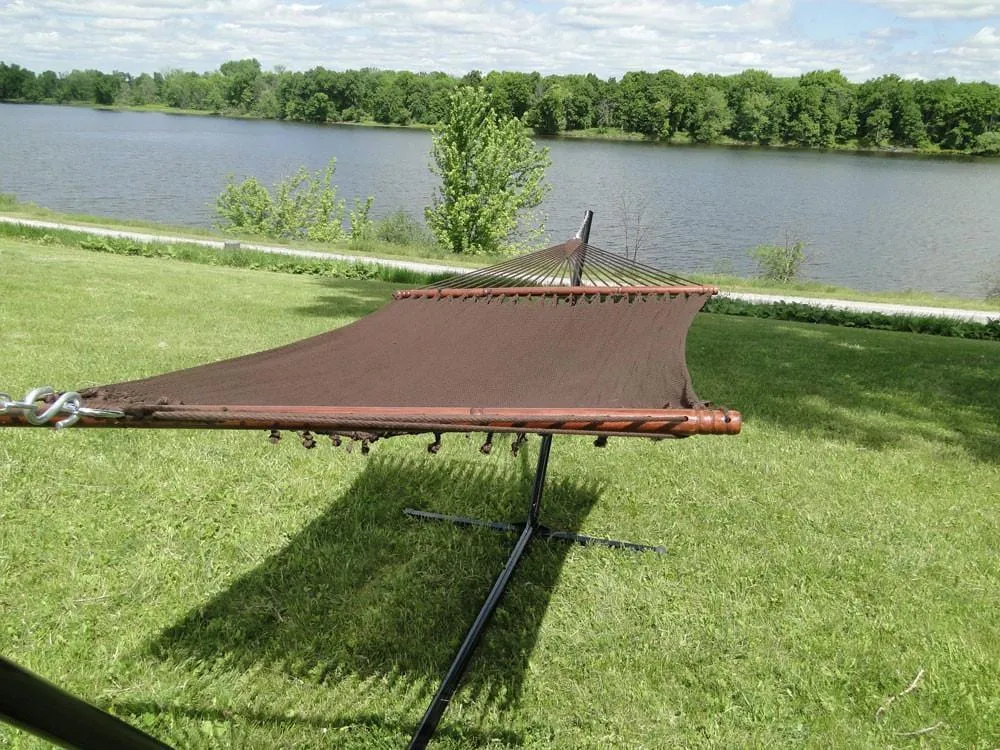Deluxe Polyester Rope Hammock with Wicker Stand