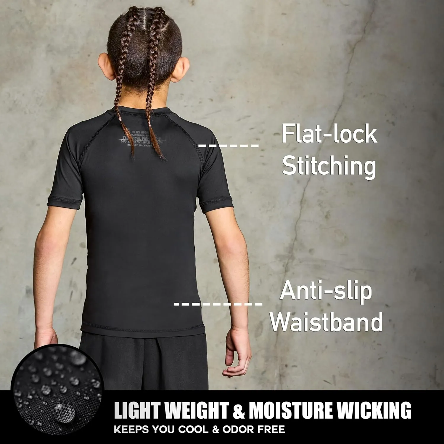 Elite Sports Kids' Jiu Jitsu BJJ Rash Guard, Short Half Sleeve Compression Shirt for Youth Boys Girls Sports Nogi Training