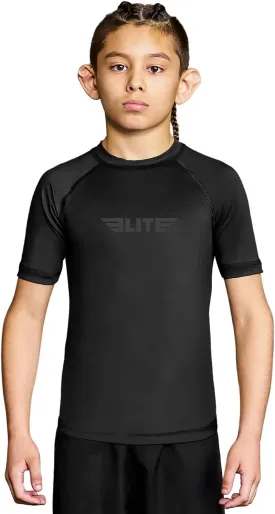 Elite Sports Kids' Jiu Jitsu BJJ Rash Guard, Short Half Sleeve Compression Shirt for Youth Boys Girls Sports Nogi Training