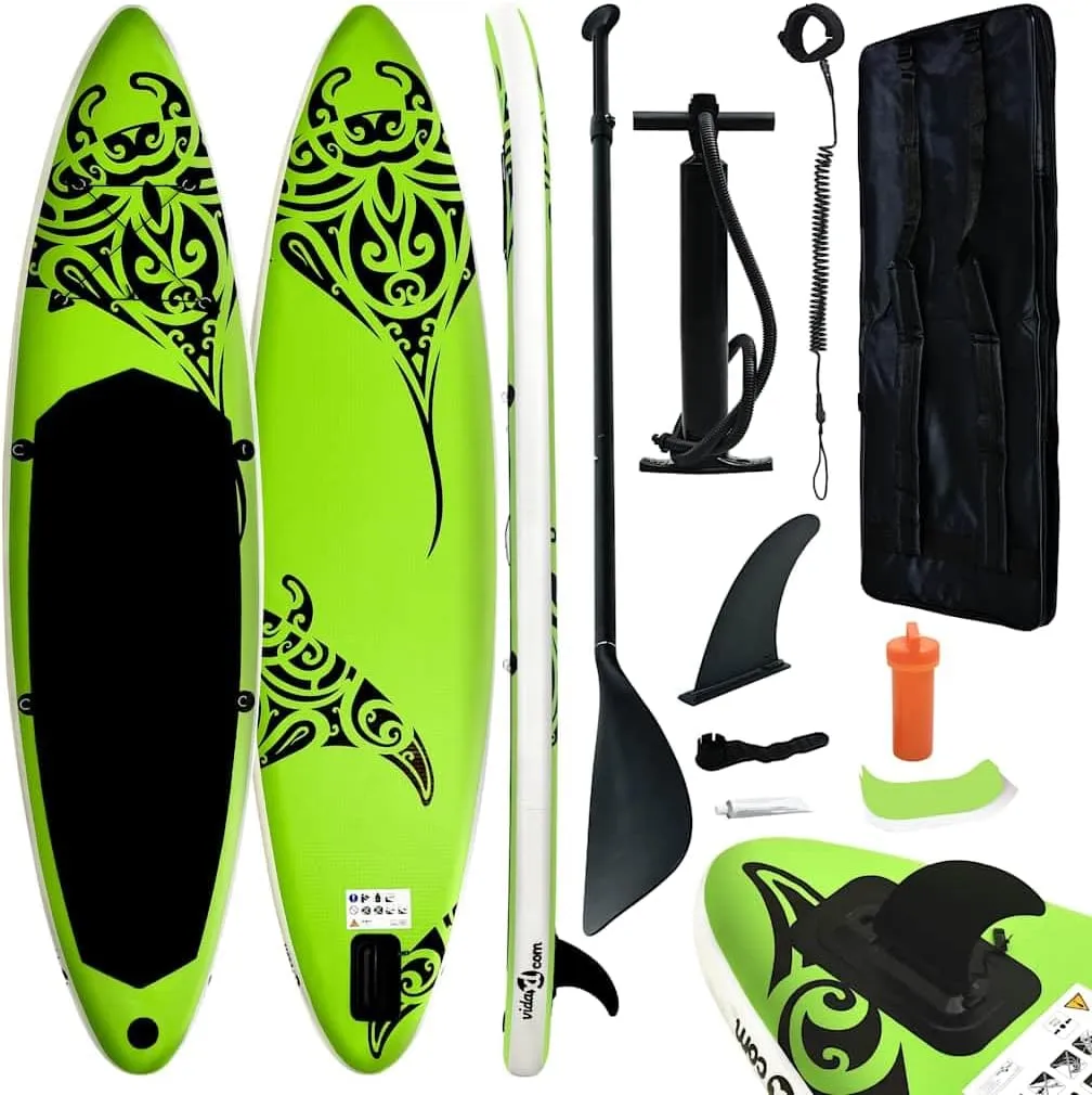 Enhance Your Water Adventures with Inflatable Stand Up Paddleboard Set, 120.1" x 29.9" x 5.9", Puncture-Proof, Green
