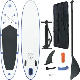Enjoy Water Activities with Inflatable Stand Up Paddle Board Set, Complete with Oar and Pump, Blue and White