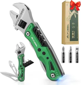 FLISSA 13-in-1 Multi Tool Wrench, Stainless Steel Multitool Adjustable Wrench with LED Light, EDC Pocket Knife with Sheath, Multipurpose Multi Use Tool