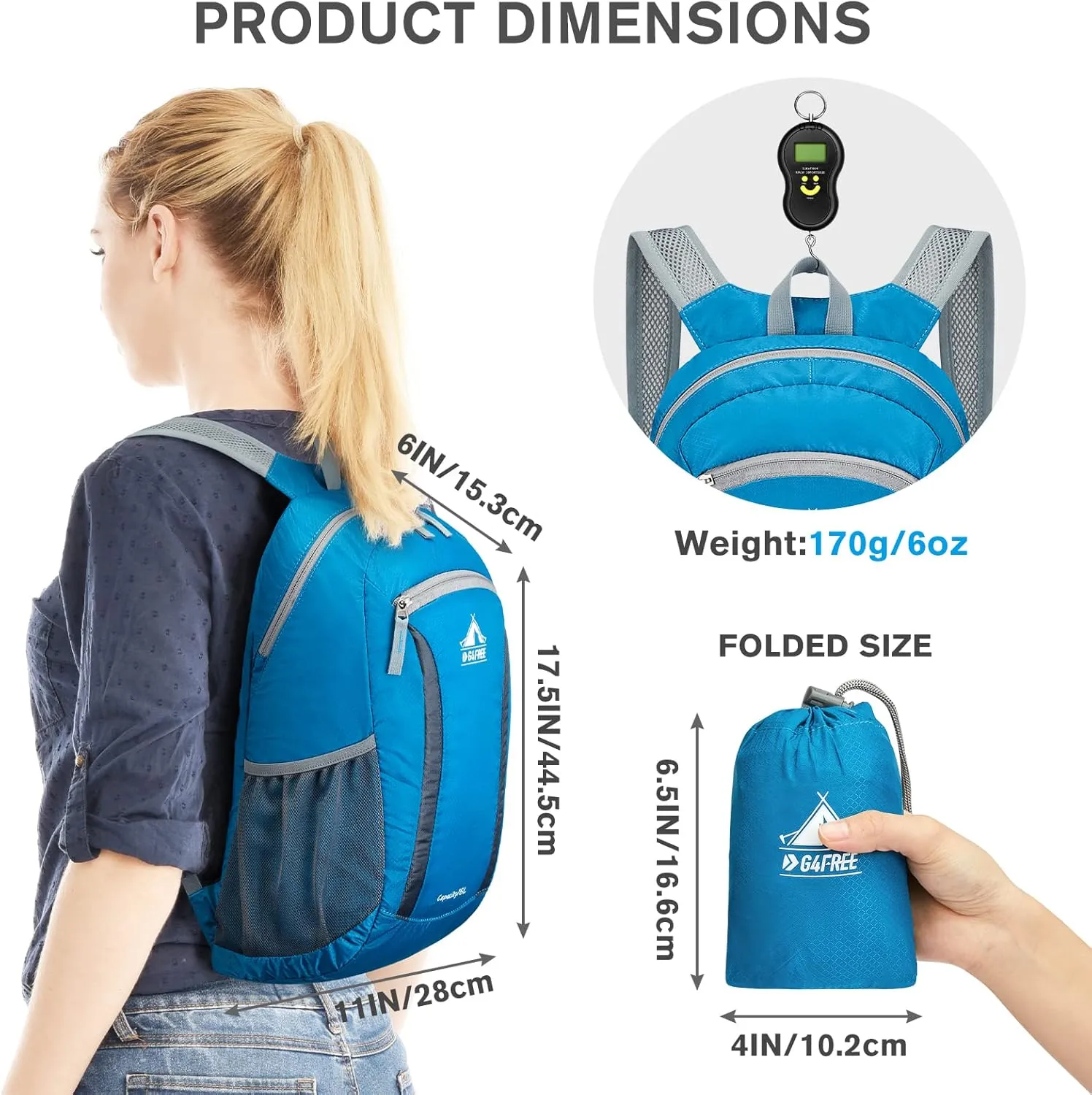 G4Free 16L Hiking Daypack, Lightweight Packable Small Backpack for Travel Camping Outdoor Men Women