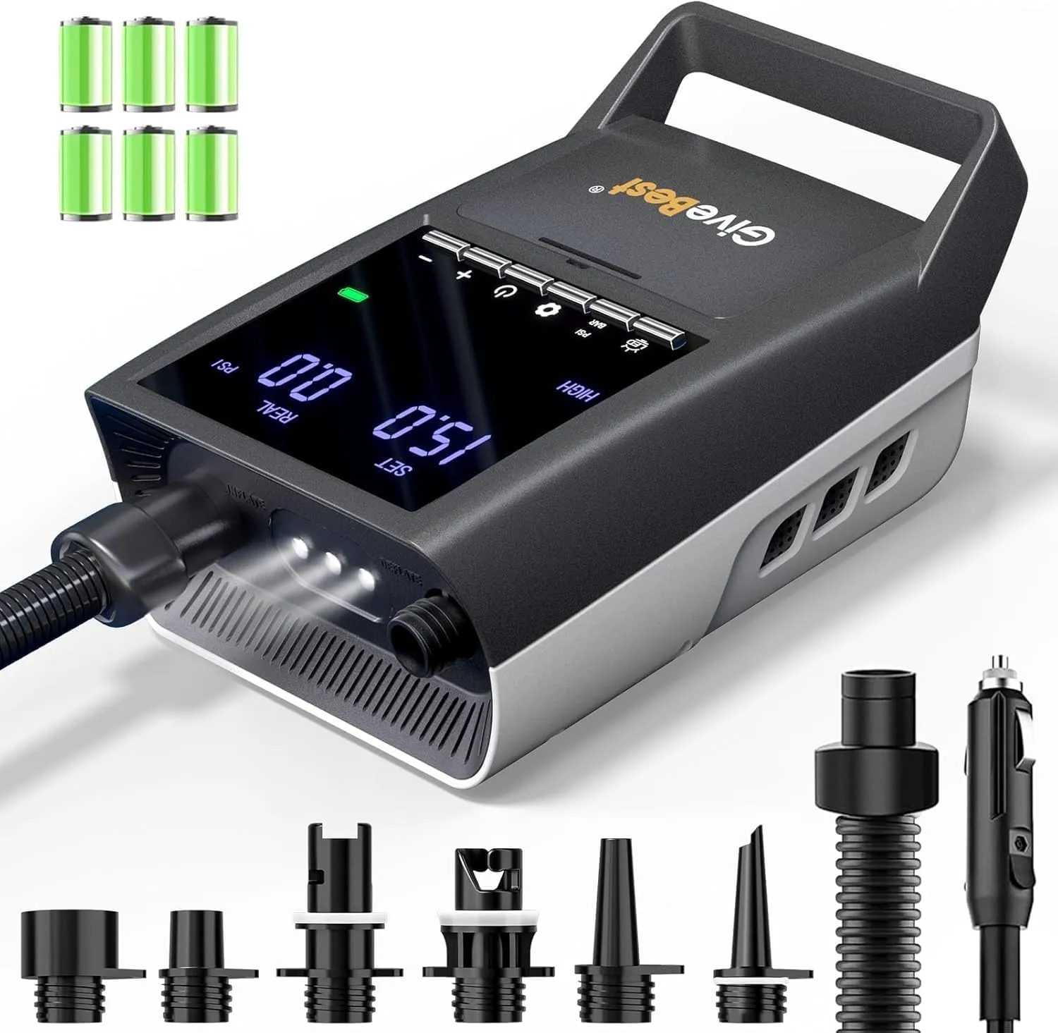 GiveBest Rechargeable Paddle Board Pump, Max 20 PSI High Pressure and 30% Faster Dual Stage SUP Air Pump, Inflation and Deflation Function for Stand Up Paddle Boards, Boats, Kayaks and Tent
