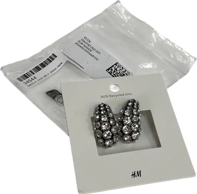H&M Metallic Rhinestone-embellished Dome Earrings One Size