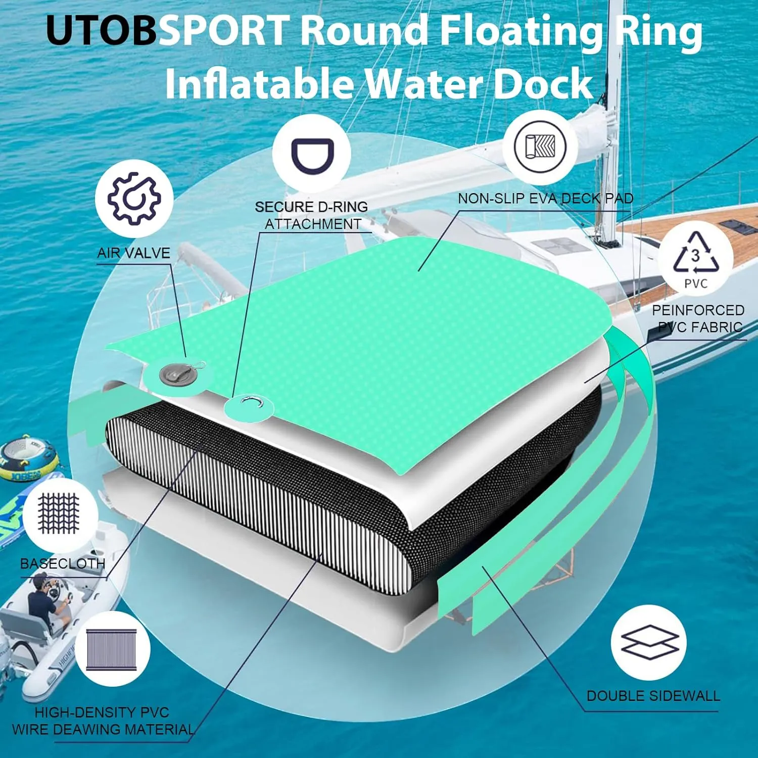 Inflatable Water Hammock Floating Dock 8x8 FT Water Floating Island Raft for Lake Boat Pool Ocean | Adults Kids Dogs, with W/Cupholder & Pump