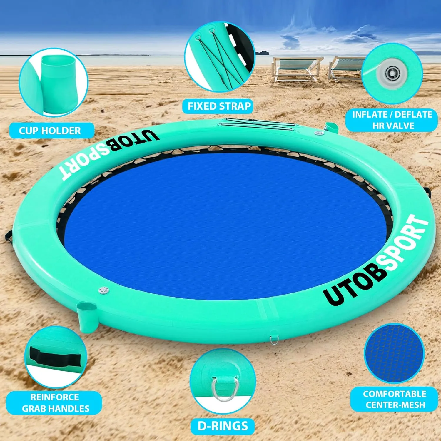 Inflatable Water Hammock Floating Dock 8x8 FT Water Floating Island Raft for Lake Boat Pool Ocean | Adults Kids Dogs, with W/Cupholder & Pump