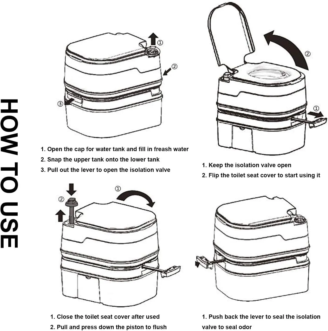ITEM# 0071   TPS Power Sports Portable Toilet Flushing Splash-Free Dumping Camping Toilet Anti-Leak Water Pump Large Capacity Waste Tank Travel Toilet Quick and Easy Setup (Watch Video)