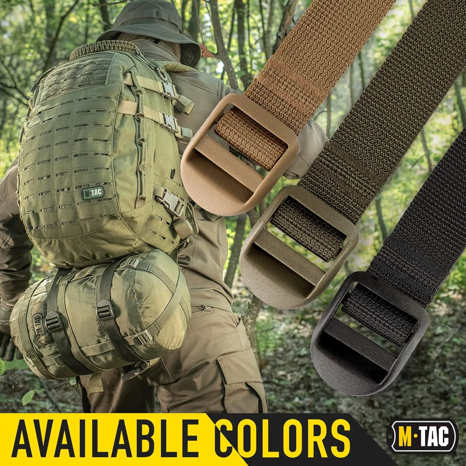 M-Tac Pack of 2X Utility Strap for Backpack Tactical Lashing for MOLLE Gear Plastic Buckle (Coyote, 40 inches)