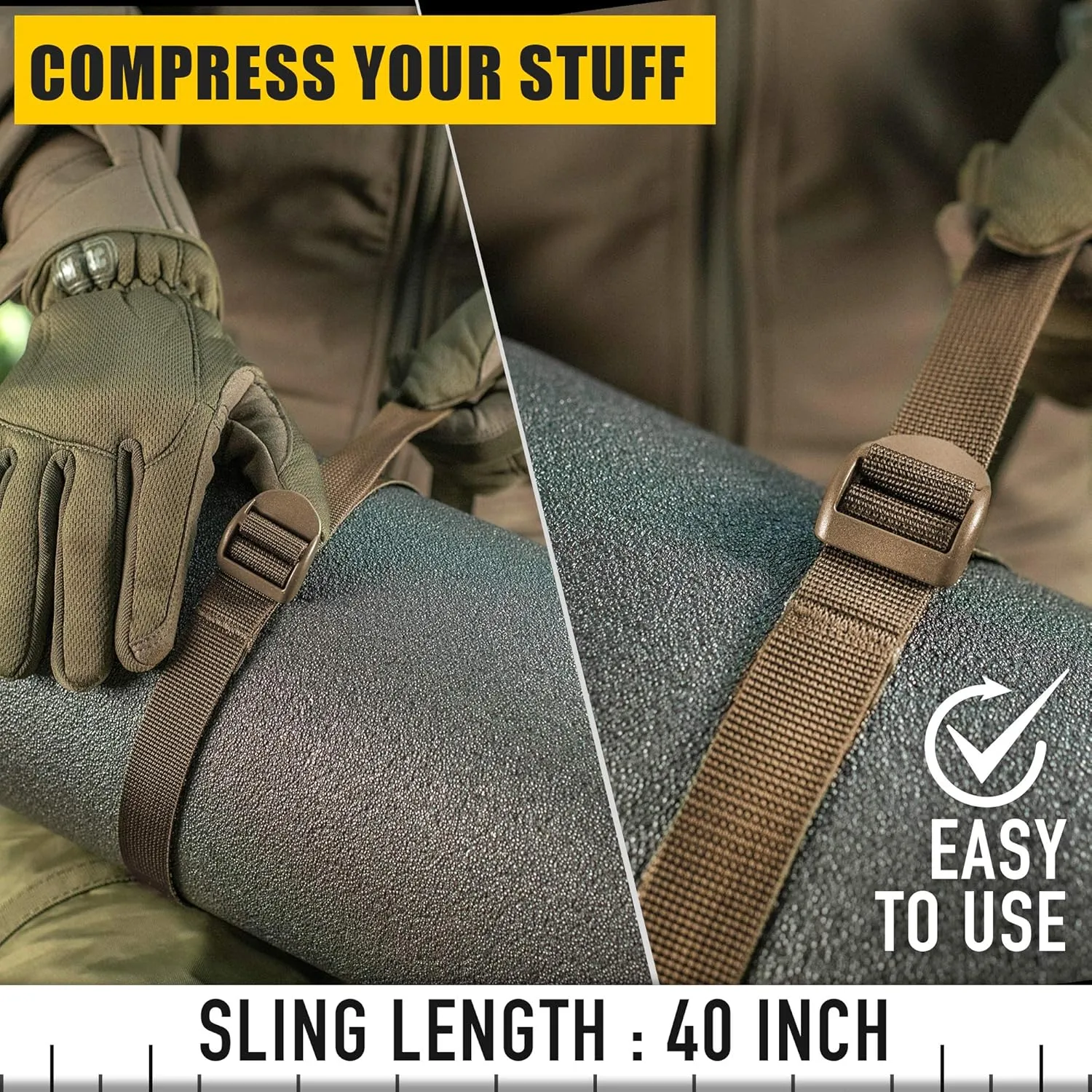 M-Tac Pack of 2X Utility Strap for Backpack Tactical Lashing for MOLLE Gear Plastic Buckle (Coyote, 40 inches)