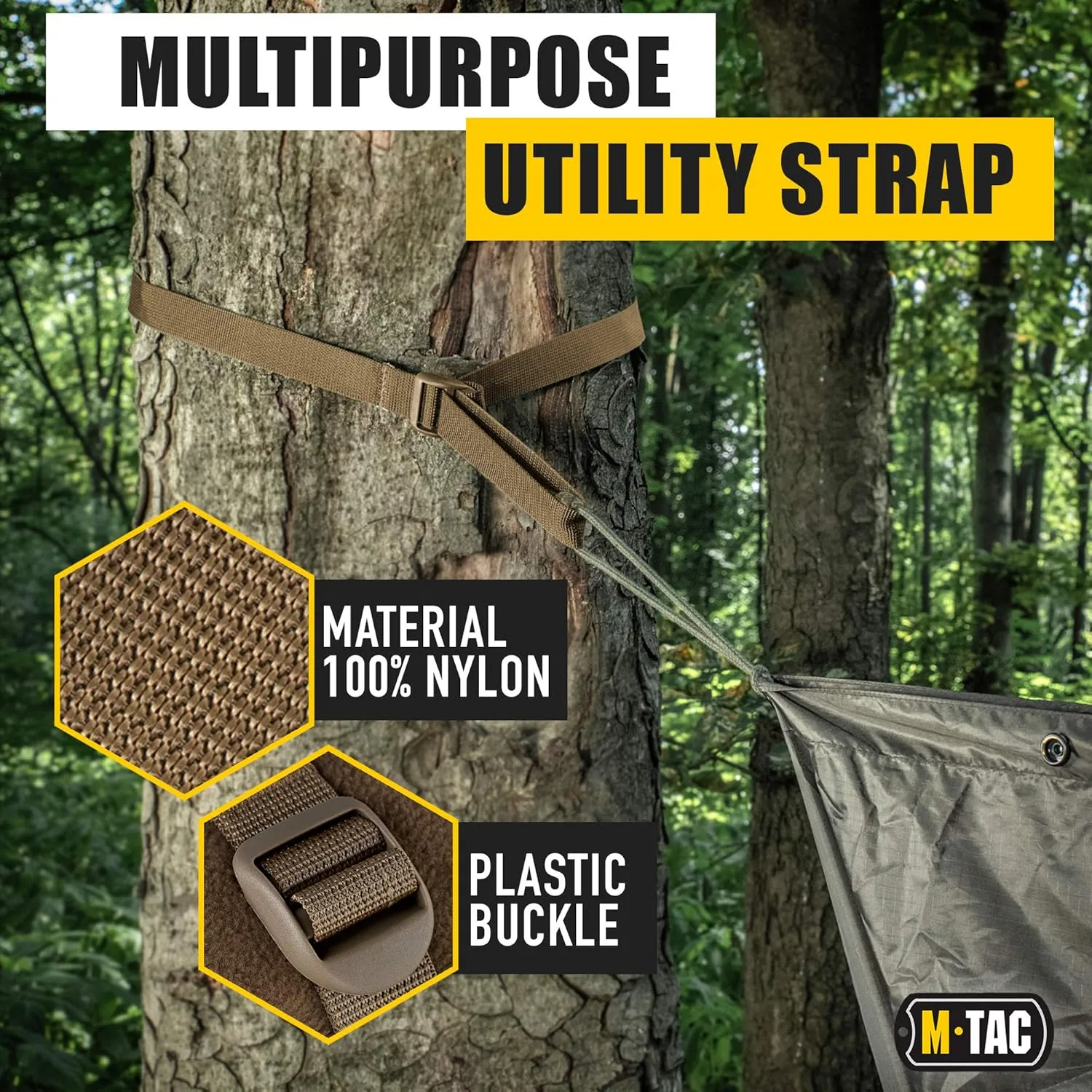 M-Tac Pack of 2X Utility Strap for Backpack Tactical Lashing for MOLLE Gear Plastic Buckle (Coyote, 40 inches)