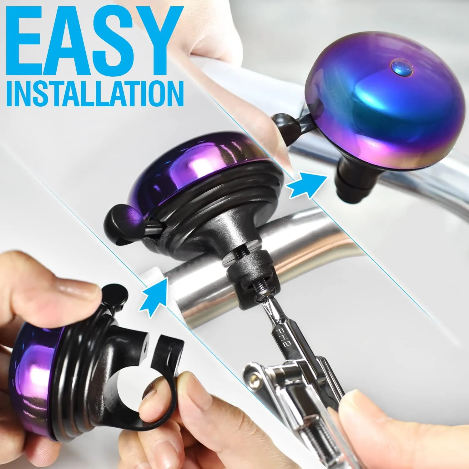 MARQUE Bike Bell for Adults & Kids  Nice, Loud, Crisp Ding Sound Bicycle Bell  Must Have Bicycle Accessories for Mountain MTB, Beach Cruisers, Commuter, Kids Bike  Easy to Install on Handlebar