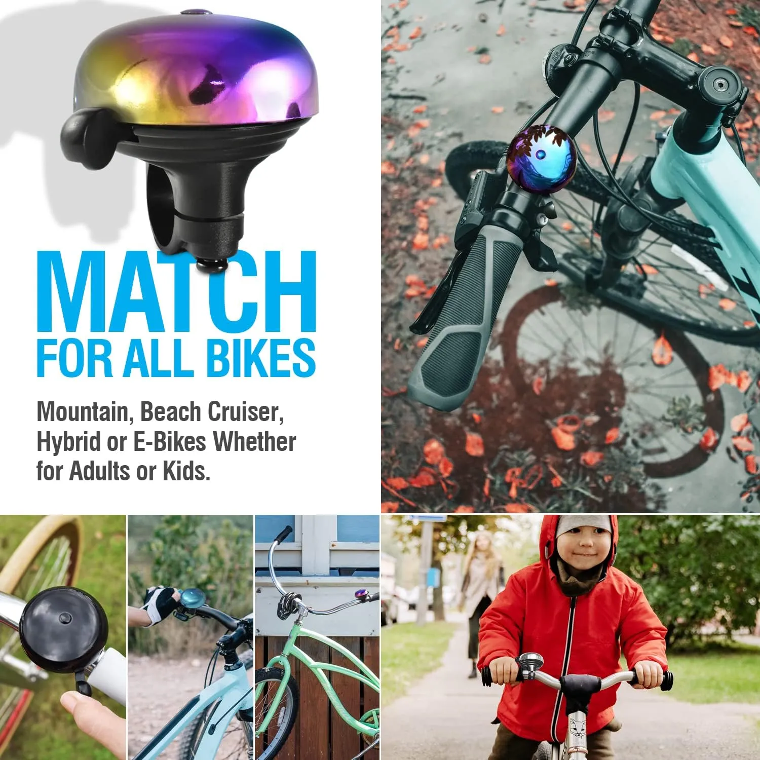 MARQUE Bike Bell for Adults & Kids  Nice, Loud, Crisp Ding Sound Bicycle Bell  Must Have Bicycle Accessories for Mountain MTB, Beach Cruisers, Commuter, Kids Bike  Easy to Install on Handlebar