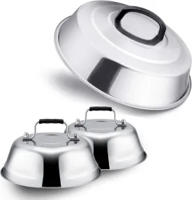 Metal Melting Dome Set of 3, Leonyo 12" & 9" Stainless Steel Basting Cover for Griddle Grill Top BBQ Flat Top, Steam Cover for Kitchen Cooking Burger Cheese