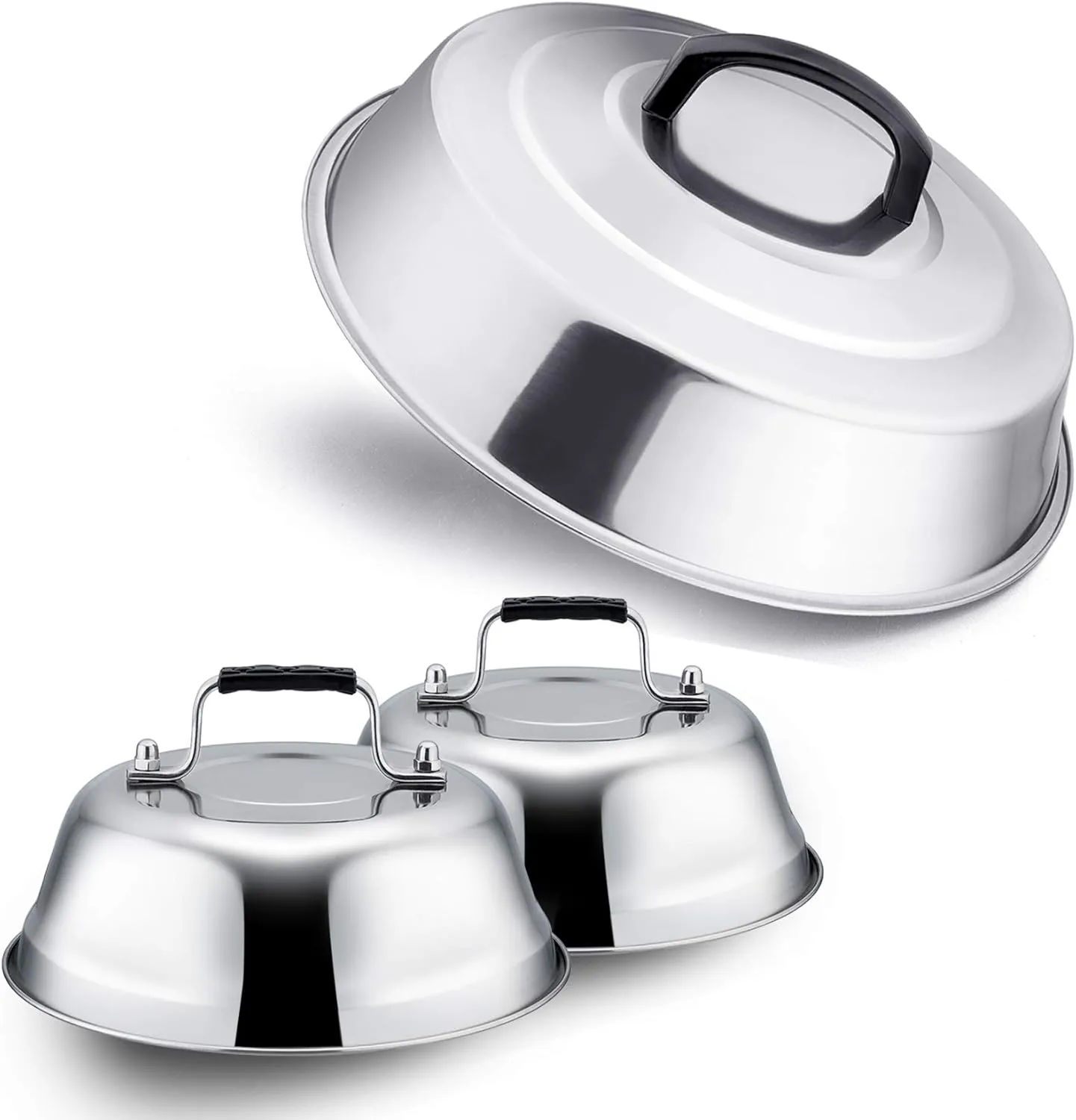 Metal Melting Dome Set of 3, Leonyo 12" & 9" Stainless Steel Basting Cover for Griddle Grill Top BBQ Flat Top, Steam Cover for Kitchen Cooking Burger Cheese