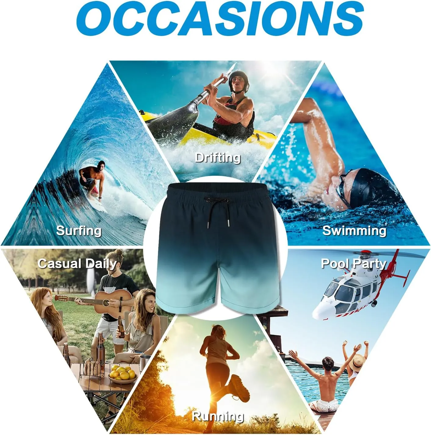 Mywu Mens Swim Trunks with Compression Liner 5 Inch Board Shorts Quick Dry Swimwear 2 in 1 Beach Shorts Bathing Suit