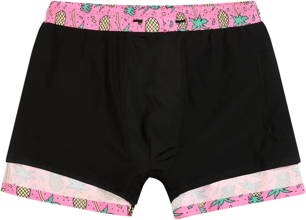 Mywu Mens Swim Trunks with Compression Liner 5 Inch Board Shorts Quick Dry Swimwear 2 in 1 Beach Shorts Bathing Suit