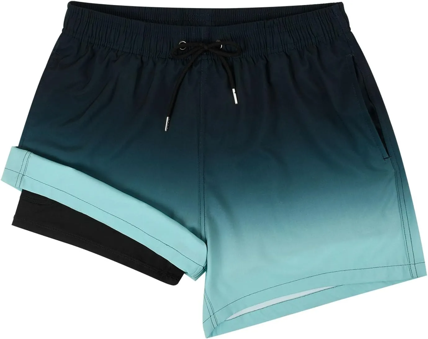 Mywu Mens Swim Trunks with Compression Liner 5 Inch Board Shorts Quick Dry Swimwear 2 in 1 Beach Shorts Bathing Suit