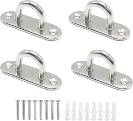 Pad Eye, 316 Heavy Duty Stainless Steel Plate Staple Hook with Screws, Marine Boat Hardware U-Shaped Hook Loop, Wall Mount Hook Hanger (M6 4PCS)