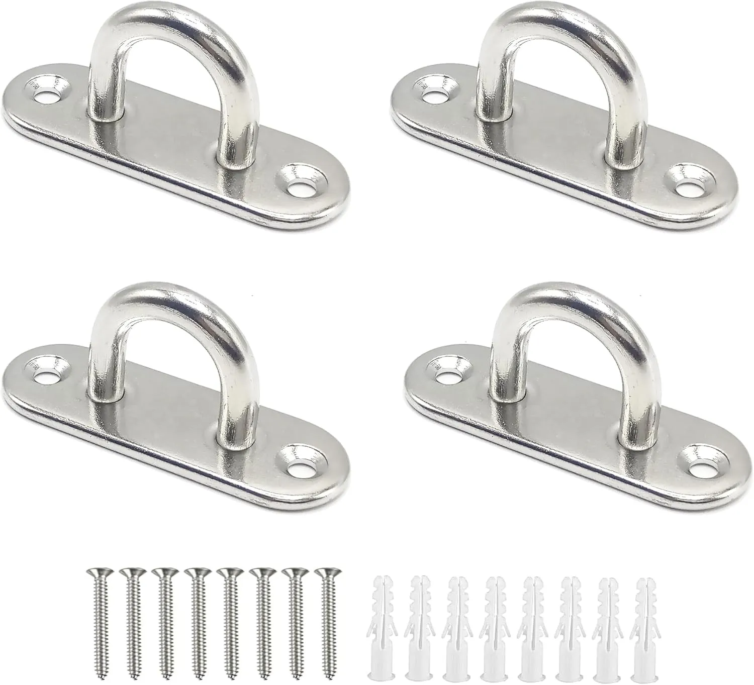 Pad Eye, 316 Heavy Duty Stainless Steel Plate Staple Hook with Screws, Marine Boat Hardware U-Shaped Hook Loop, Wall Mount Hook Hanger (M6 4PCS)