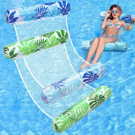 Pool Floats Adult, 2 Pack Inflatable Pool Floats, 4-in-1 Multi-Purpose Rafts Lounger Water Hammock for Swimming Pool, Thick PVC Pool Floaties for Adults Vacation