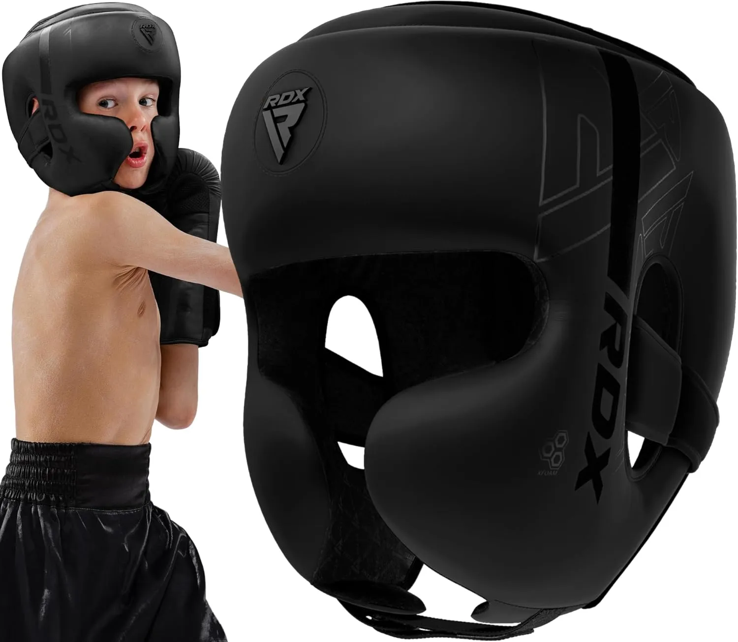 RDX Kids Boxing Headgear, MMA Training, Adjustable Padded Kara Muay Thai Juniors Head Gear, Kickboxing, Sparring, Martial Arts, Karate, Taekwondo Youth Girls Boys Helmet, Home Gym Workouts