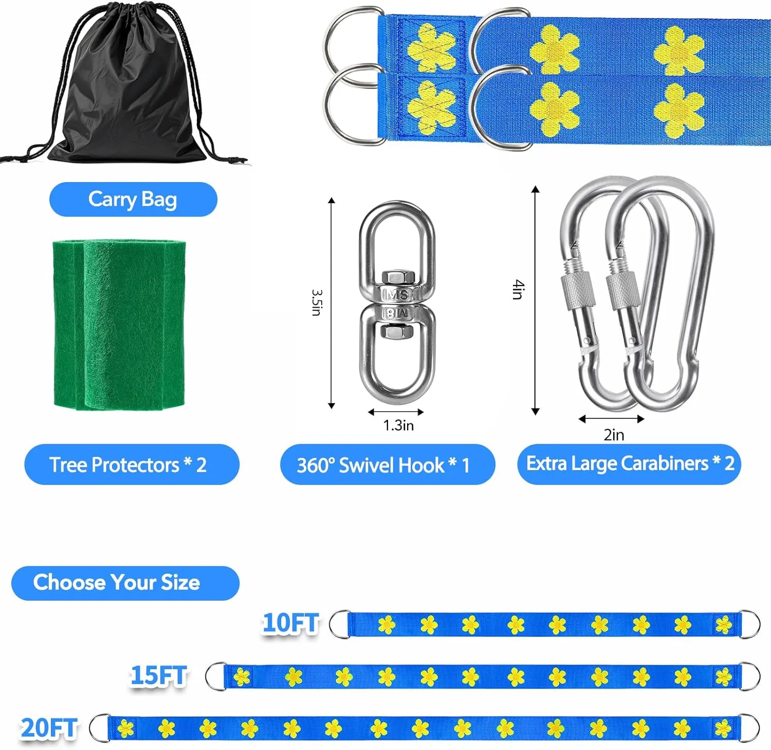 Safe Tree Swing Hanging Straps Kit, 3FT/10FT/15FT/20FT, Heavy Duty Holds 5500LBS Extra Long Adjustable Tree Swing Straps, Easy & Fast Way to Hang Any Swing or Hammock(10 FT)