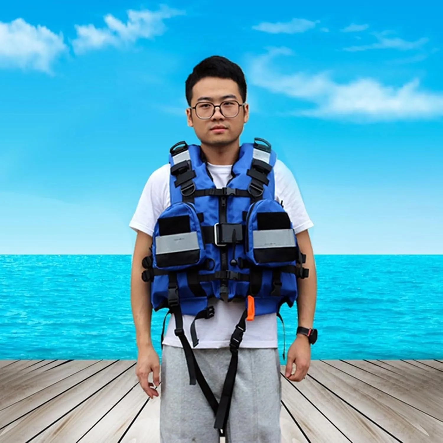 Swim Jacket - 150N Heavy Duty Life Jacket with Reflective, Safety Rafting High Buoyancy Vest for Rescue, Flood Prevention, Rapids
