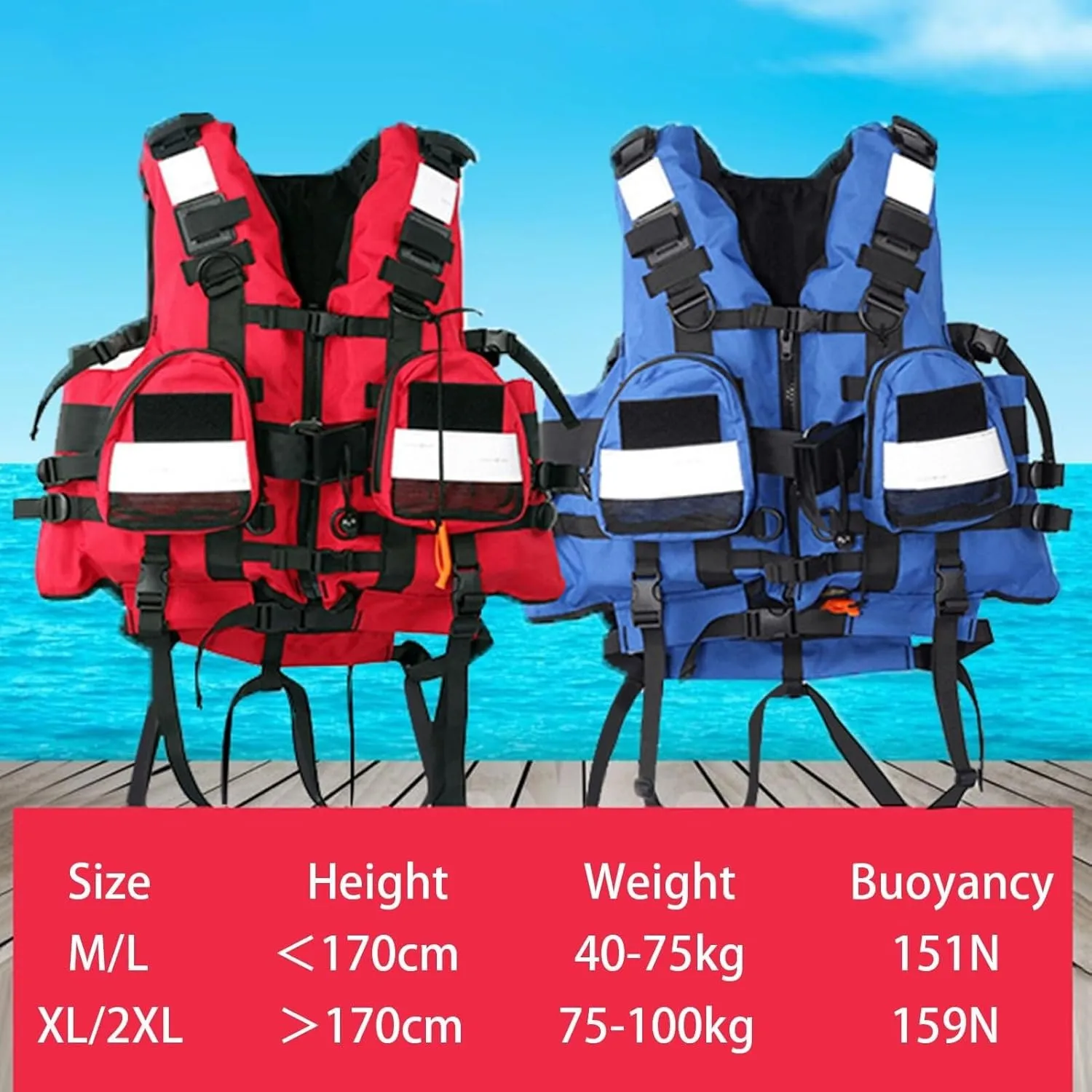 Swim Jacket - 150N Heavy Duty Life Jacket with Reflective, Safety Rafting High Buoyancy Vest for Rescue, Flood Prevention, Rapids