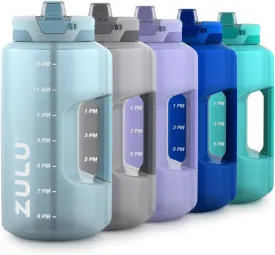 Zulu Goals Gallon 128oz Large Water Bottle Jug with Time Marker & Handle for All Day Hydration | Silicone Soft Straw with Locking Leak-Proof Lid | For Gym, Camping, Workout, and Outdoors | Dusty Blue