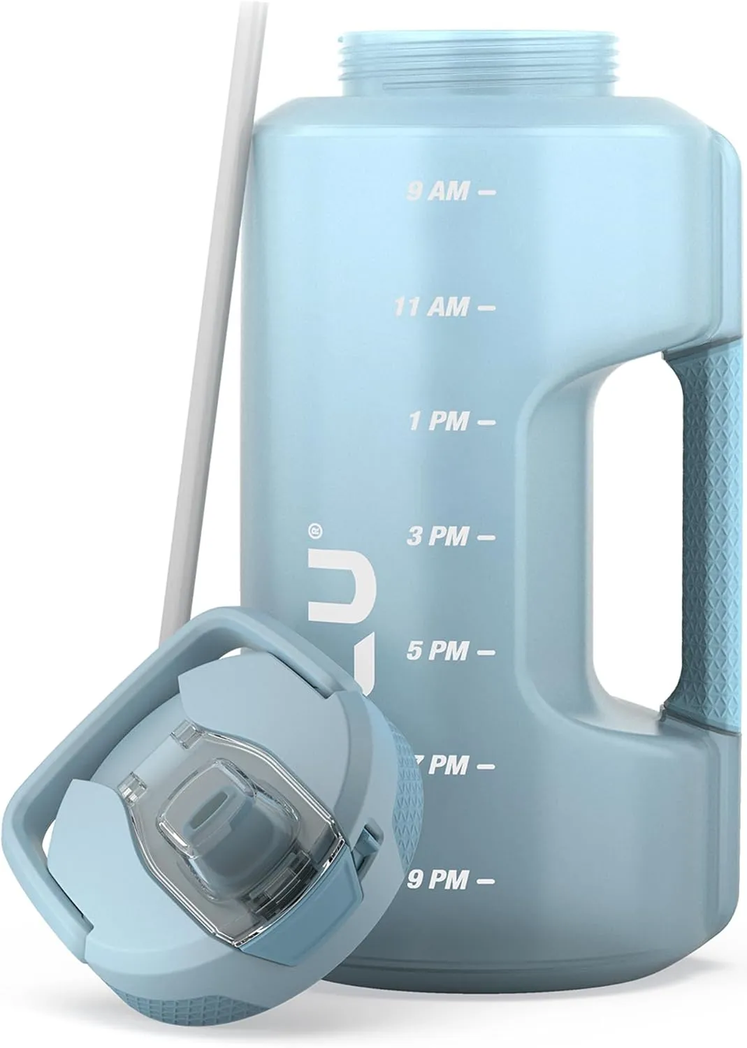 Zulu Goals Gallon 128oz Large Water Bottle Jug with Time Marker & Handle for All Day Hydration | Silicone Soft Straw with Locking Leak-Proof Lid | For Gym, Camping, Workout, and Outdoors | Dusty Blue